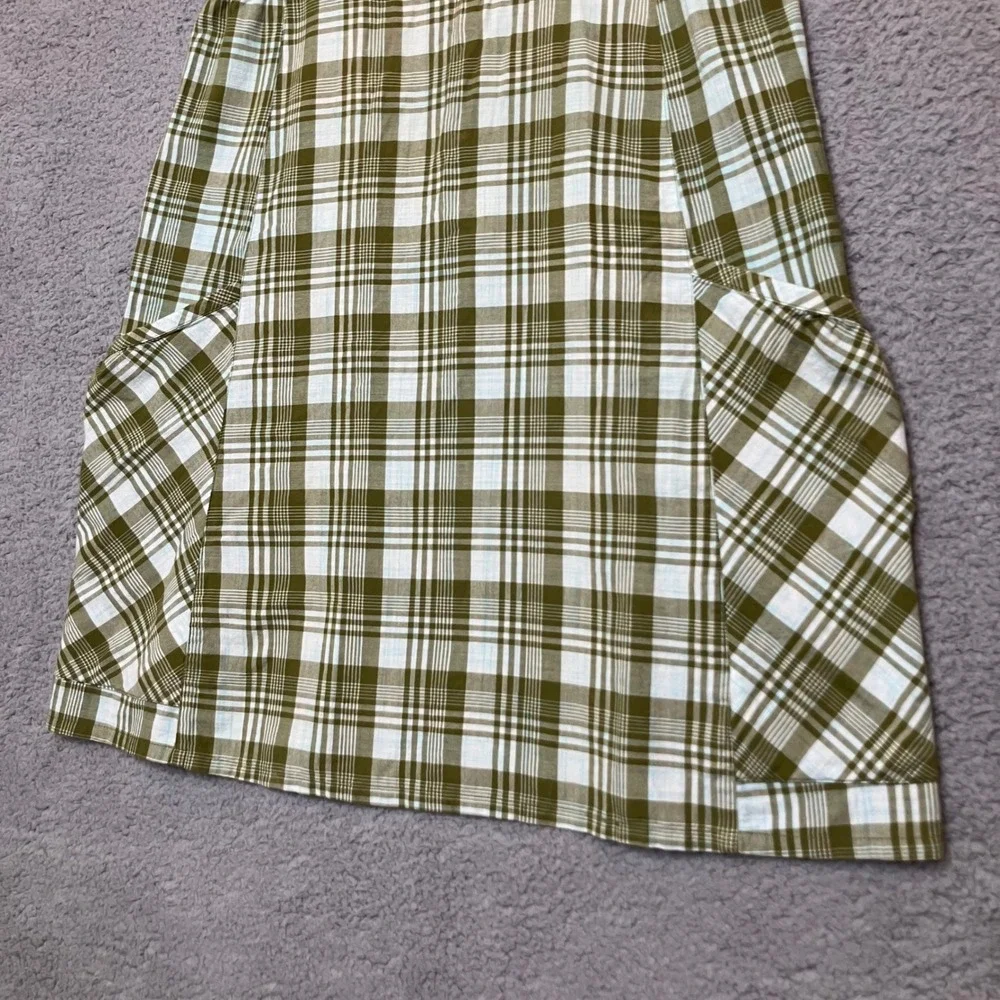 Horny Toad Organic Cotton Sleeveless Sun Dress L Olive Plaid Sustainable Cottage